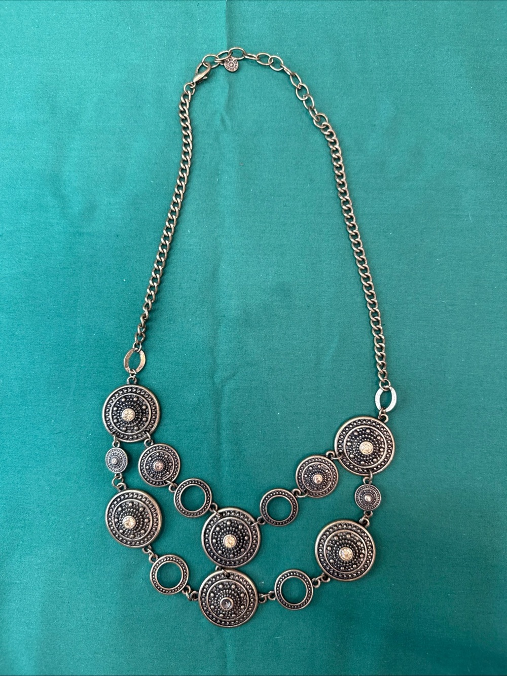 Ruby Rd Statement Necklace Gold Tone Medallions #23A
